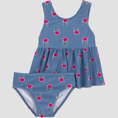 Carter's Baby Girls' Floral Two Piece Tankini Swimsuit - Blue 18M