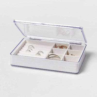 Acrylic Accessory Organizer with Lid - Brightroom: Clear Jewelry Storage Box for Adults, Earring Organizer, 2-Piece Set