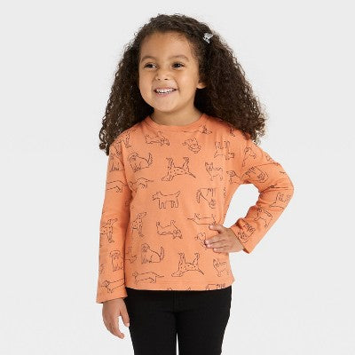 Toddler Girls' Long Sleeve T-Shirt - Cat & Jack Brown 12M