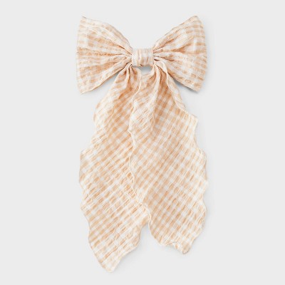 Gingham Bow Hair Barrette - Wild Fable Orange: Classic Check Pattern, Recycled Polyester