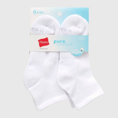 Hanes Girls' 6pk Pure Comfort Organic Cotton Ankle Socks - White M