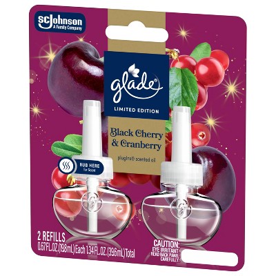 Glade Air Freshener Plug Ins Holiday Scented Oil Diffuser Refills - Black Cherry & Cranberry - 1.34 fl oz/2pk