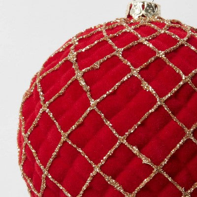 Glittered Flocked Round Christmas Tree Ornament Red - Wondershop