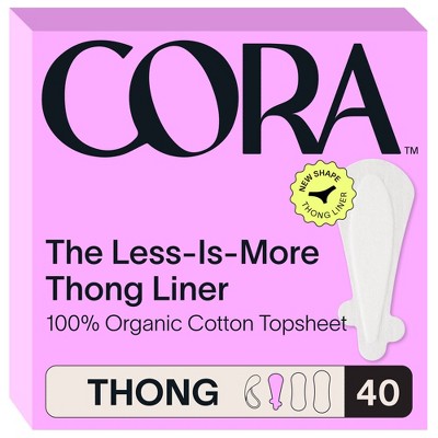 Cora Organic Top Sheet Thong Regular Ultra Thin Panty Liners - Unscented - 40ct