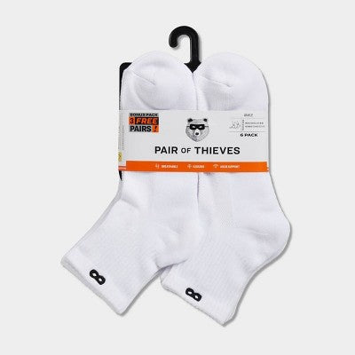 Pair of Thieves BOWO 3+3 Bonus pack Ankle Socks - White 8-12