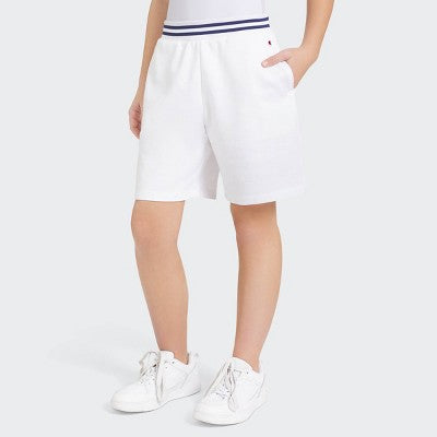 Champion Girls' Loose Fit French Terry Shorts - Bright White L