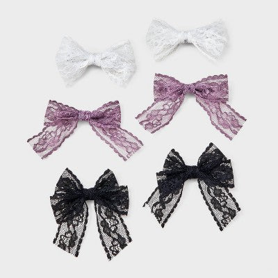 Girls' 6pk Lace Bow Hair Clip Set - art class Pink/White/Black: Fashion Salon Clips, Recycled Polyester