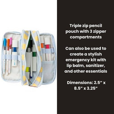 Yoobi Triple Zip Pencil Pouch - Lavender/Yellow Stripe, School Supplies