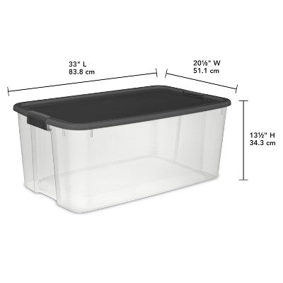Sterilite 116 Qt Ultra Clear Latch Box Clear Base Flat Gray Lid and Latches: Stackable Storage Tote with Handles (LOCAL PICKUP ONLY)