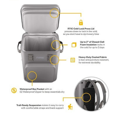 RTIC Outdoors 24 Can Ultra-Tough Backpack Cooler - Gray: Vinyl Liner, Holds 24 Cans