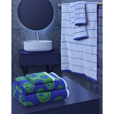 6pc Bath Towel Set Blue Striped Smiles - Kapoor Home