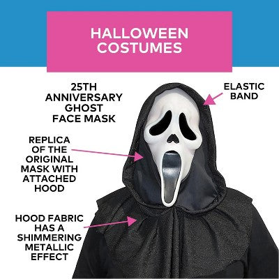 Adults Scream 25th Anniversary Ghost Face Mask Costume Accessory