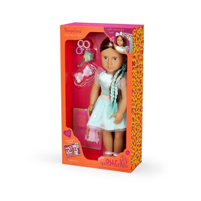 Our Generation Angelina 18" Hair Grow Doll with Hair Clips & Styling Book Accessories