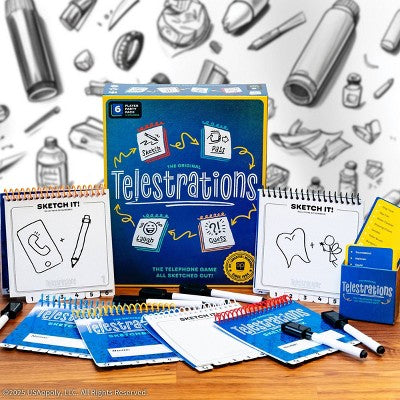 The Op Games Telestrations 6 Player Game: Social Skills Educational Party Game, Includes Cards & Dry Erase Boards