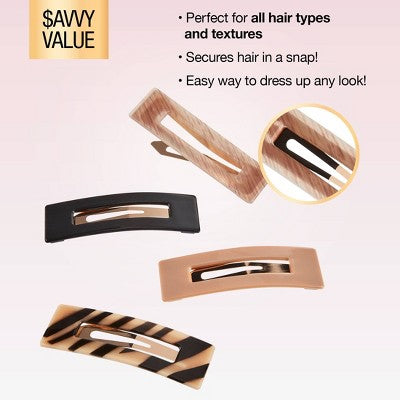 scunci Large Rectangular Fashion Snap Clips - Assorted Colors - All Hair- 4pcs