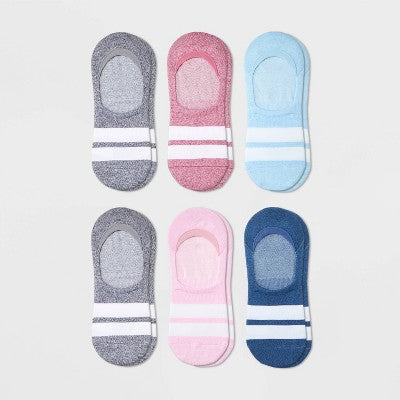 Women's 6pk Lightweight Varsity Striped Liner Athletic Socks - All In Motion Assorted Colors 4-10