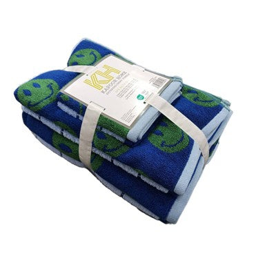 6pc Bath Towel Set Blue Striped Smiles - Kapoor Home