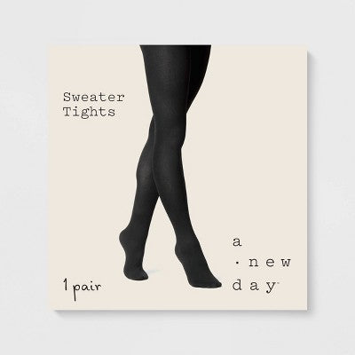Women's Flat Knit Fleece Lined Tights - A New Day Black L/XL