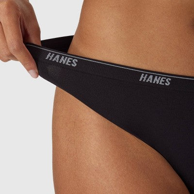 Hanes Women's 3pk Moves Thong - Black/Pink/Red L: Seamless, Lightweight Nylon-Spandex Blend, Low Rise, Full Waistband Elastic