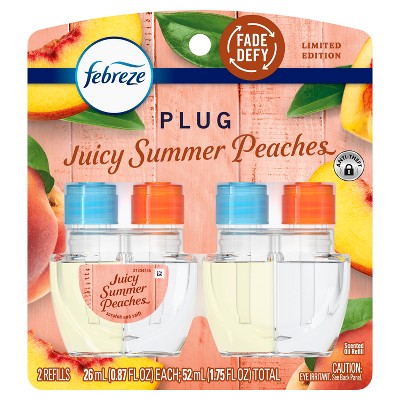 Febreze Odor-Fighting Plug Air Freshener Dual Refill Juicy Summer Peaches - 2ct: Oil, Electric, Air Freshener Refills