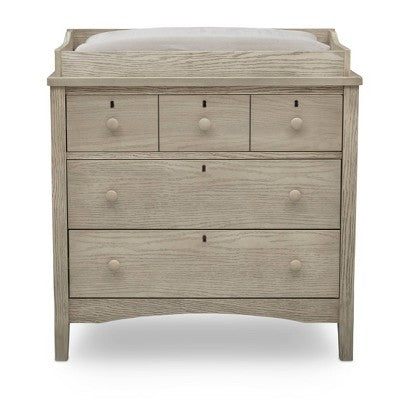 Delta Children Farmhouse 3 Drawer Dresser with Changing Top and Interlocking Drawers - Textured Limestone (LOCAL PICKUP ONLY)
