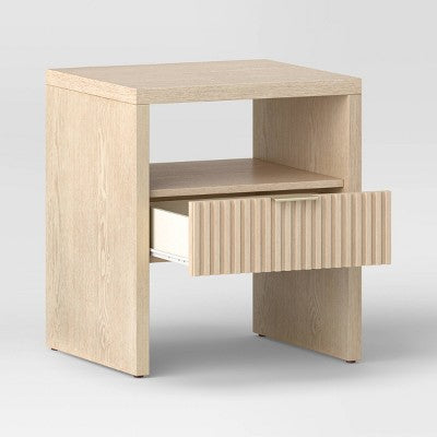 Groove Dowel Side Table with Shelf Natural Wood - Threshold Fully Assembled (LOCAL PICKUP ONLY)