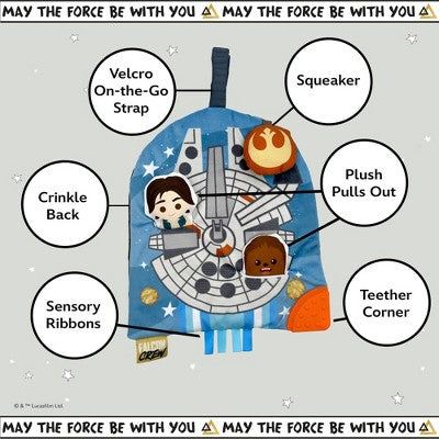 Star Wars Millennium Falcon/Ewok Crinkle Toy: Teether, Squeaks, Multiple Activities, Sensory Ribbons
