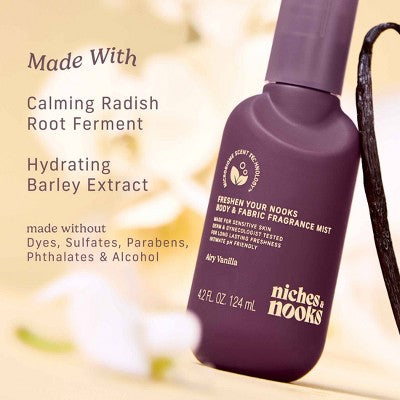 Niches & Nooks, Freshen Your Nooks Body & Fabric Fragrance Mist - Airy Vanilla - 4.2 fl oz