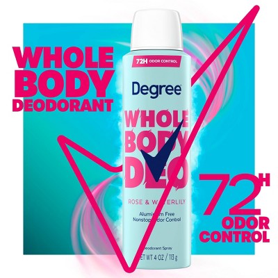 Degree 72H Odor Protection Whole Body Deodorant Spray for Women Rose & Waterlily - Aluminum-Free 4oz