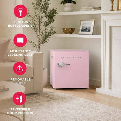 Frigidaire 1.6 cu ft Compact Retro Fridge with Freezer, Built-in Bottle Opener Pink (LOCAL PICKUP ONLY)