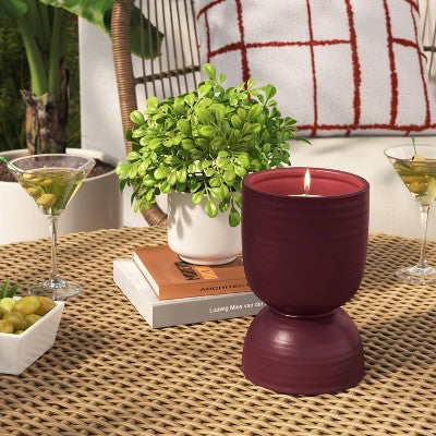 Ceramic Citronella Hourglass Cotton Wick Outdoor Candle Burgundy 10oz - Threshold