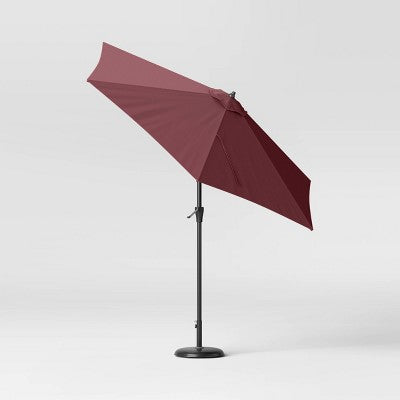 9' Round Solid Outdoor Patio Market Umbrella Maroon with Black Pole - Threshold (LOCAL PICKUP ONLY)