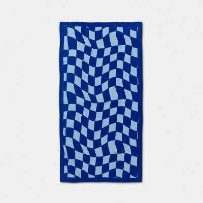 32"x62" Wavy Checkered Beach Towel Blue - Sun Squad