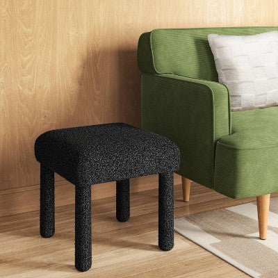 Upholstered Square Stool Ottoman Black Boucle - Room Essentials (LOCAL PICKUP ONLY)
