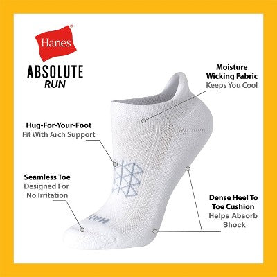 Hanes Women's Absolute Run 3pk No Show Tab Socks - Blue 5-9: Arch Support, Cushioned Sole, Seamless Toe