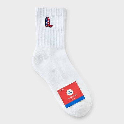 Women's Ribbed Cushioned Embroidered Boot Mid Crew Socks - White 4-10