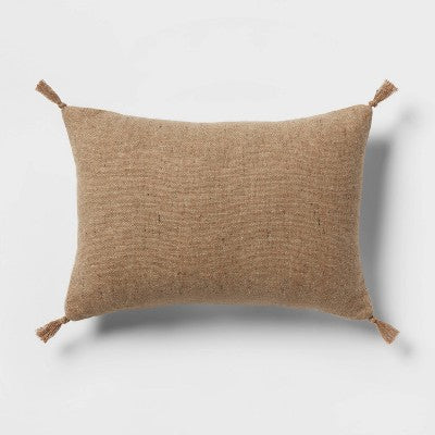 Oblong Traditional Tweed Decorative Throw Pillow Natural Brown - Threshold