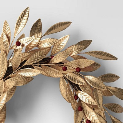 22" Metallic and Glittered Leaves Decorative Christmas Wreath Gold - Wondershop