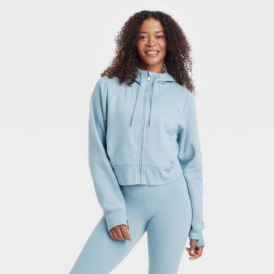 Women's Fleece Full Zip Hooded Sweatshirt Steel Blue Large