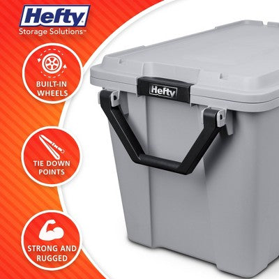 Hefty 28gal Max Tote Wheel: Polypropylene Storage Bin with Lid, Locking Handles & Wheels, Universal Utility Tubs, Gray (LOCAL PICKUP ONLY)