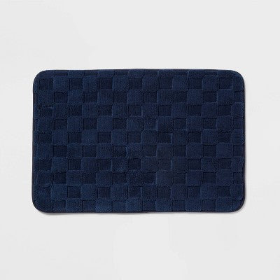 20"x30" Everyday Checked Cushion Bath Rug Navy - Room Essentials