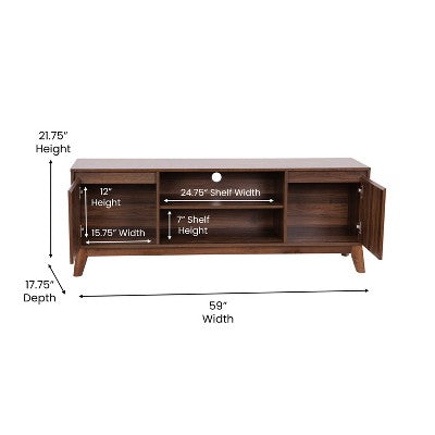 Flash Furniture Walnut 60" TV Stand with Adjustable Middle Shelf - Dual Soft Close Storage Doors (LOCAL PICKUP ONLY)