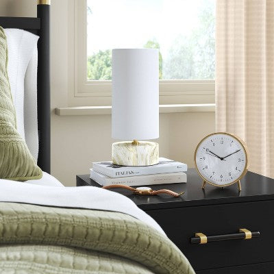 6" Mantle Clock with Alarm Brass - Threshold: Modern White Face, Table & Desk Timepiece
