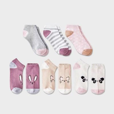 Girls' 6pk No Show 'Critter Faces' Socks - Cat & Jack S