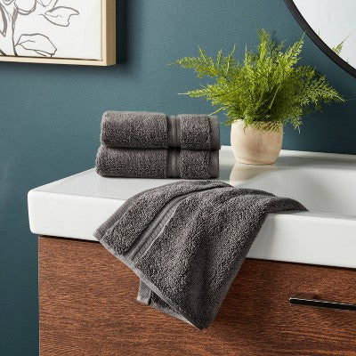 4pk Spa Plush Washcloth Set Dark Gray - Threshold