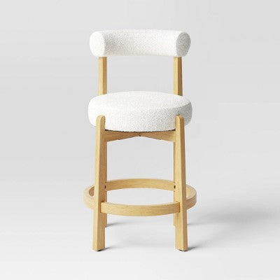 Sculptural Upholstered and Wood Boucle Counter Height Barstool Cream - Threshold: Round, Stained, Polyurethane Foam Filled (LOCAL PICKUP ONLY)