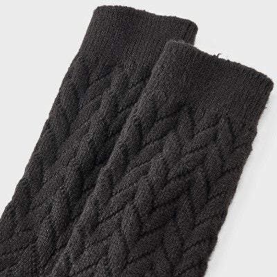 Women's Braided Texture Super Soft Crew Boot Socks - Auden Black 4-10