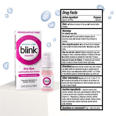 Blink Nourish Hydrating and Lubricating Eye Drops for Dry Eyes - Preservative Free - 0.33 fl oz