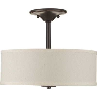 Progress Lighting, Inspire Collection, 2-Light Semi-Flush Mount, Antique Bronze, Etched Glass with Linen Shade