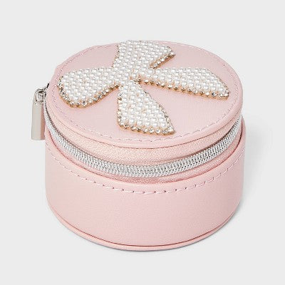 Round Travel Jewelry Organizer with Pearl Bow - A New Day Pink